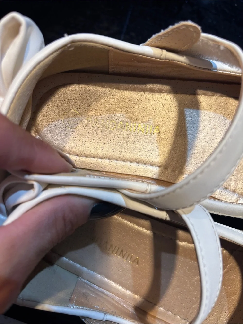 Girls White Mary Jane School Flats with Hook-and-Loop Strap